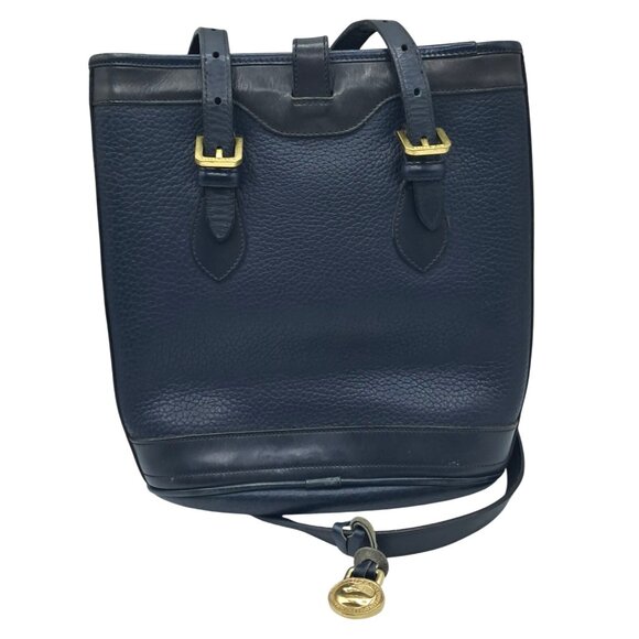 Vintage Dooney & Bourke Bag AWL Navy Blue Pebbled Leather Bucket Tote Shoulder B - Picture 8 of 15